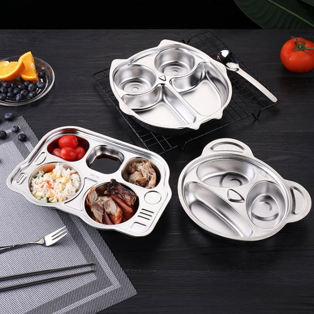 Nonrust Steel Toddler Plates Set Of 2 Unbreakable Dishware For Children Smooth Finishes Easy To Cleaning Durable Design For School Lunch Home Meals