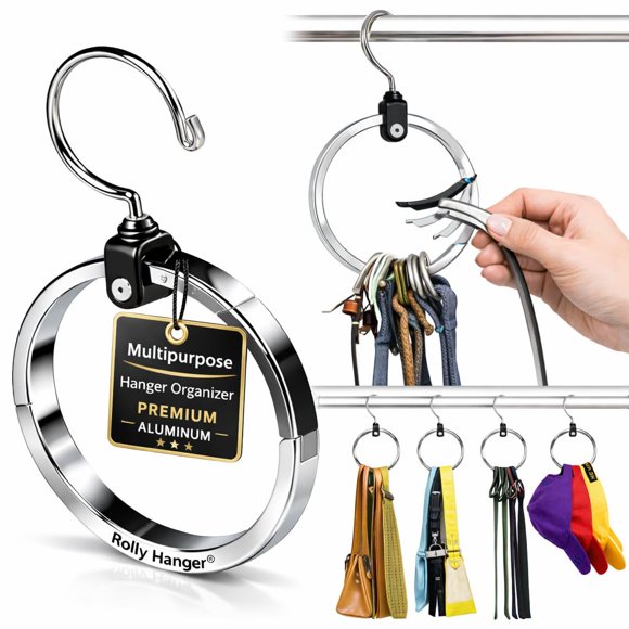 Rolly Hanger® Closet Space Saver â?? Premium Rotating Aluminum Organizer for Belts