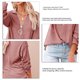thumbnail image 4 of Blusa Manga larga Cuello en V Hilo con cremallera Color puro Camiseta casual de moda para mujer, 4 of 5