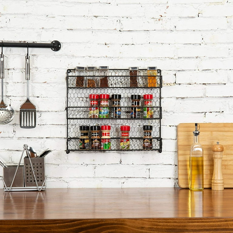 12-inch Black Chicken Wire Wall Mounted Spice Rack, Kitchen Storage Sh –  MyGift