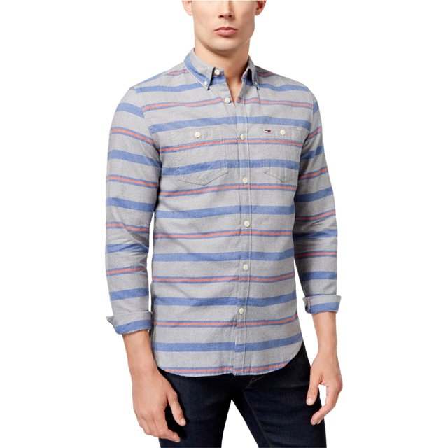 Tommy Hilfiger Camisa abotonada LS a rayas para hombre, gris, XX-Large