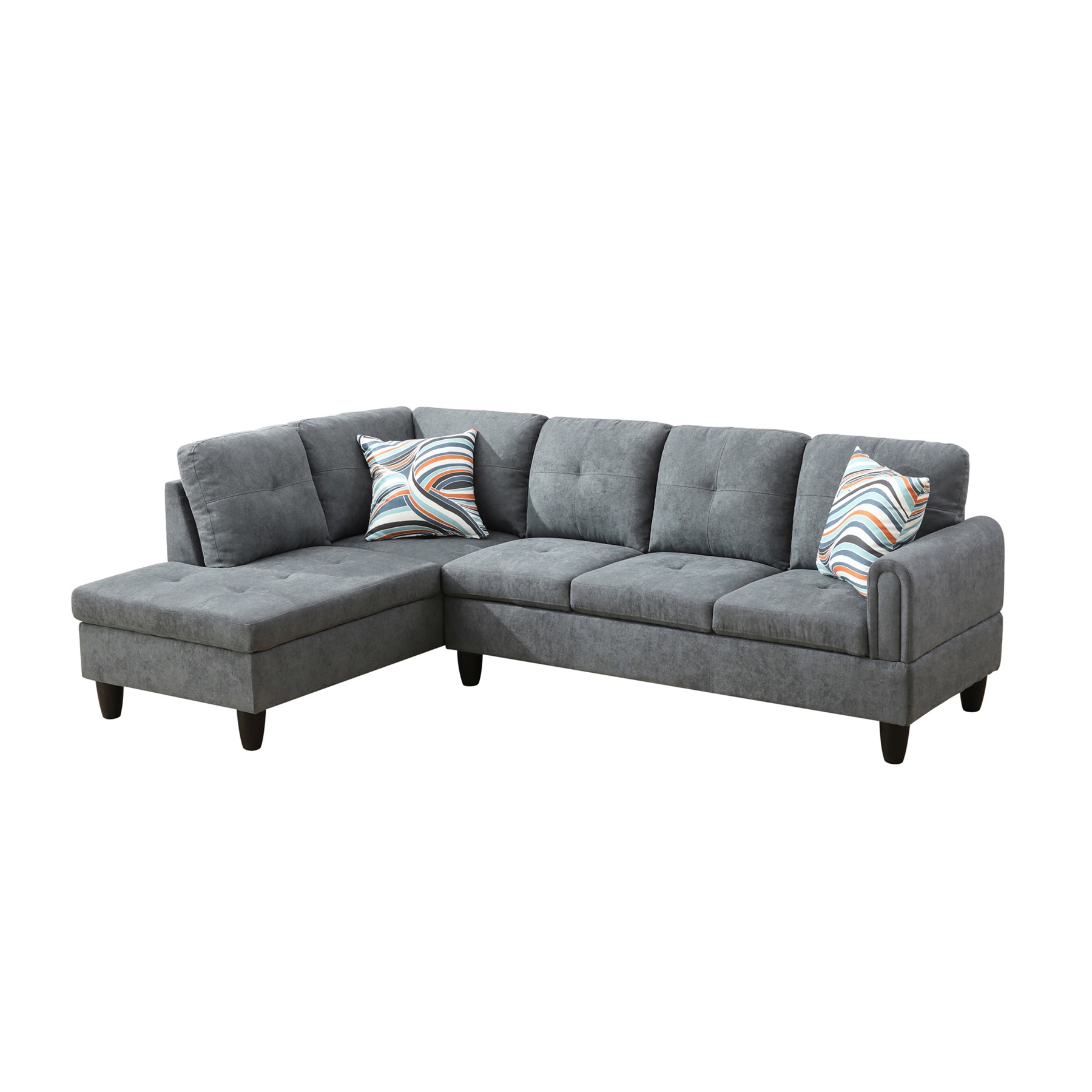 Hommoo Flannel L Shaped Sectional Couch and Sofa Set, Modern Living Room Furniture Set, Left Side, Dark Gray
