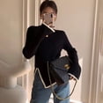 thumbnail image 2 of Suéter de cuello alto para mujer, otoño invierno 2021, nuevo jersey con abertura lateral, moda coreana, suéteres de punto, manga larga acampanada, básico, 2 of 4