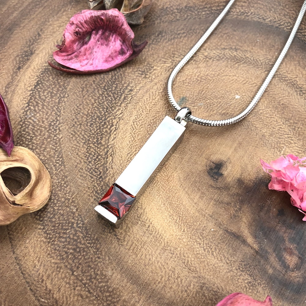 Anavia Cremation Necklace Birthstone Bar Memorial Pendant Handcrafted Waterproof Human Ashes Urn Container with Free Funnel Kit and Velvet Jewelry Box [July Birthstone]