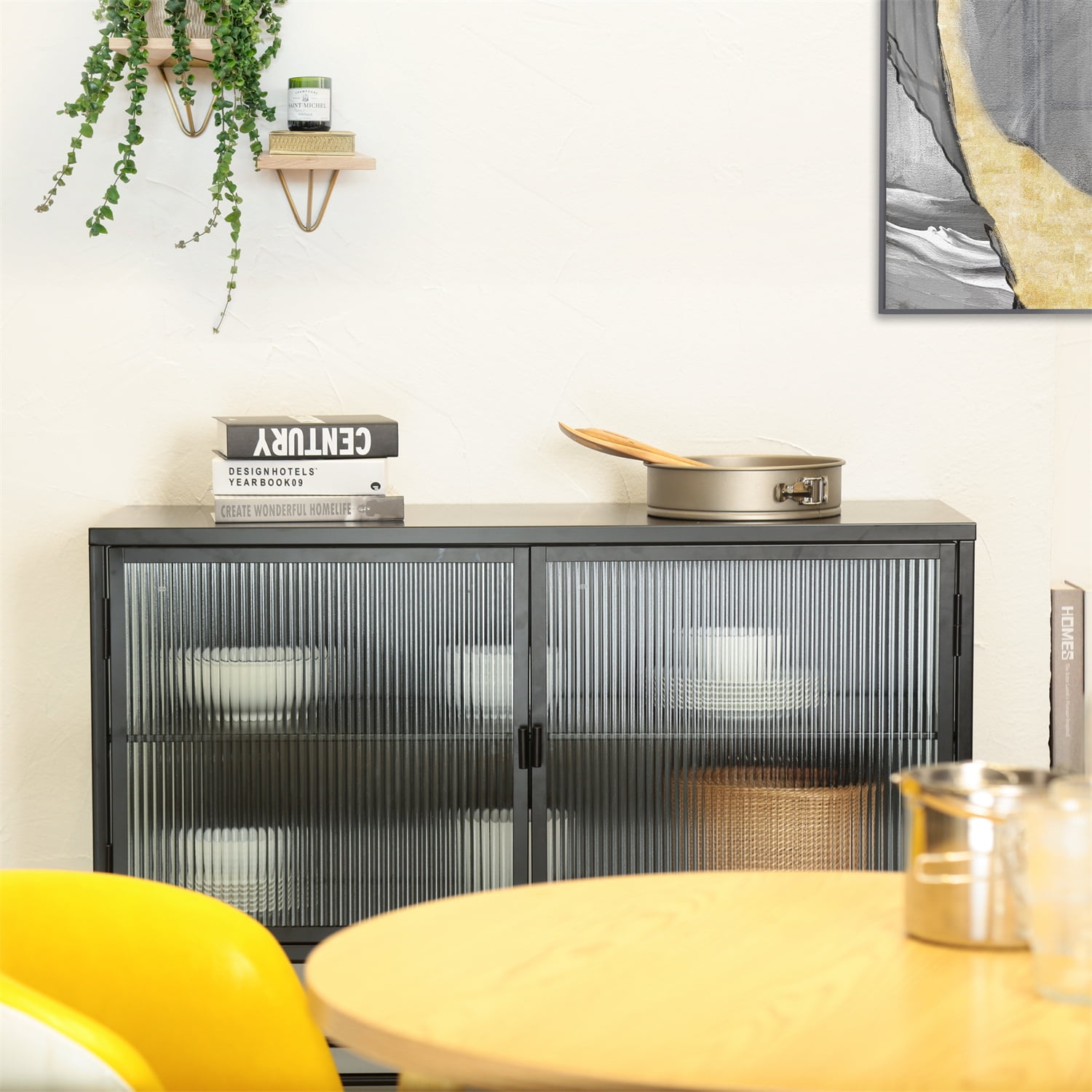 Retro Style Fluted Glass Storage Corner Sideboard Dual