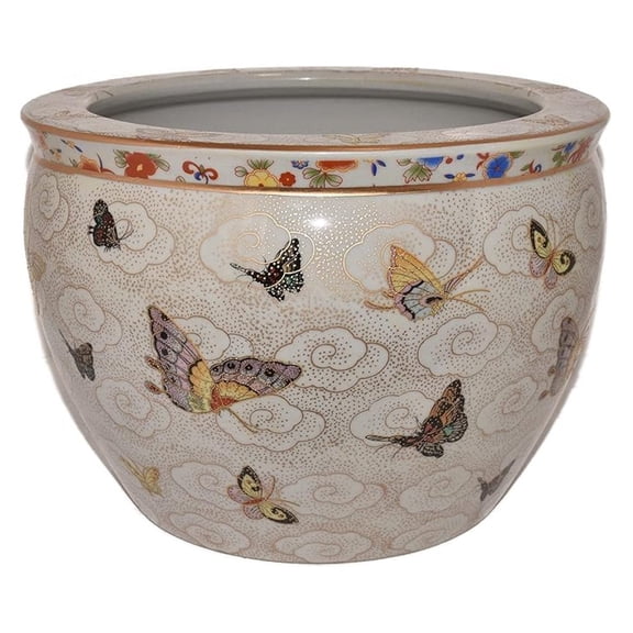 GVILTY New 10" Oriental Colorful Butterflies Themed Fish Bowl Jardiniere Planter Plant Pot