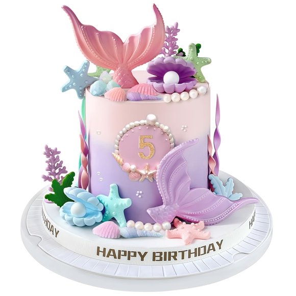 Set de decoración para tartas Zafena con forma de cola de sirena y algas marinas, 21 unidades