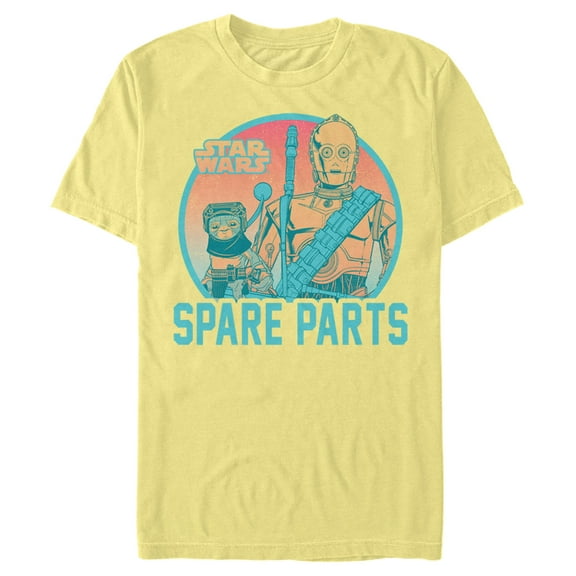 Men's Star Wars: The Rise of Skywalker Babu Frik C-3PO Spare Parts  Graphic Tee Banana Medium