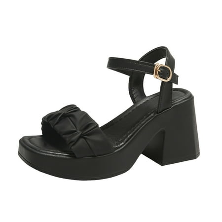 

MIASHUI Womens Sandals Shoes Platform One Line Buckle Sandals Beach Outing Sandals Casual Summer Shoes Black 6.5