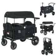 AILEEKISS 3-in-1 Wagon Stroller for 2 Toddlers, Collapsible Baby Wagon with Adjustable Handle, Black