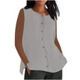thumbnail image 2 of Women's Sleeveless Button Down Shirts Blouses Solid Color Casual Crew Neck Sleeveless Tank Tops Business Work Top, 2 of 5