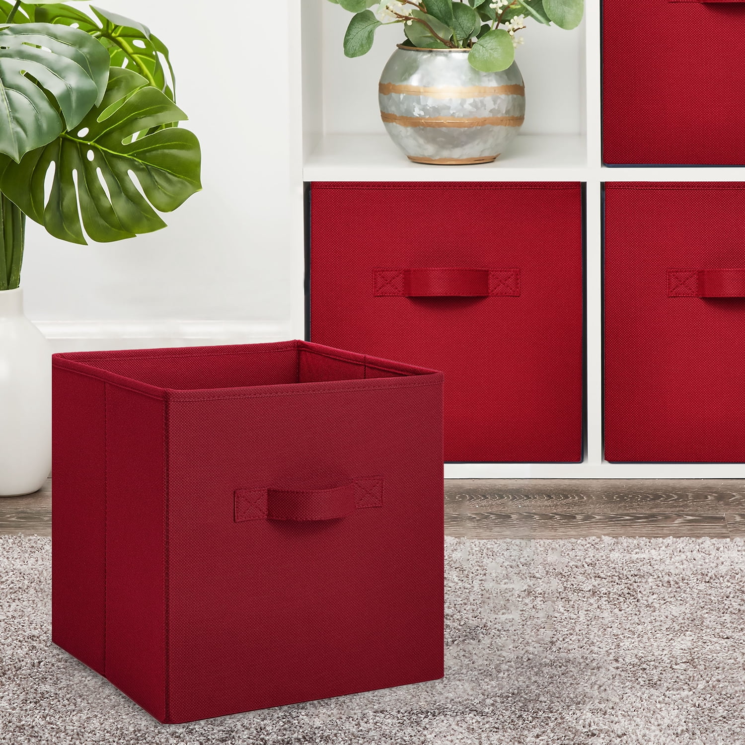 Mainstays Collegiate Collapsible Fabric Bins 10.5X10.5, Red Sedona, 4 Pack