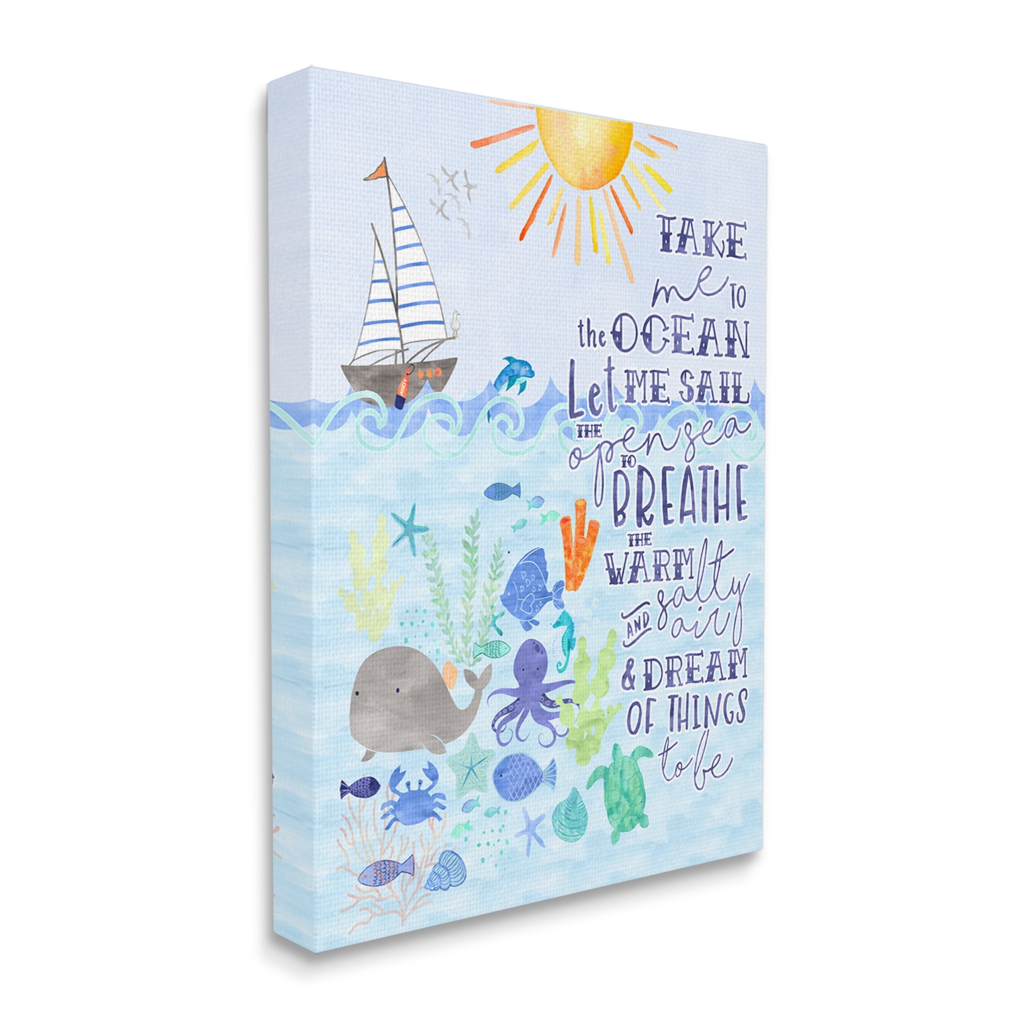 Stupell Industries Sailing Lover Nautical Quote Saying Sea Life Underwater , 36 x 48, Design by Erica Billups
