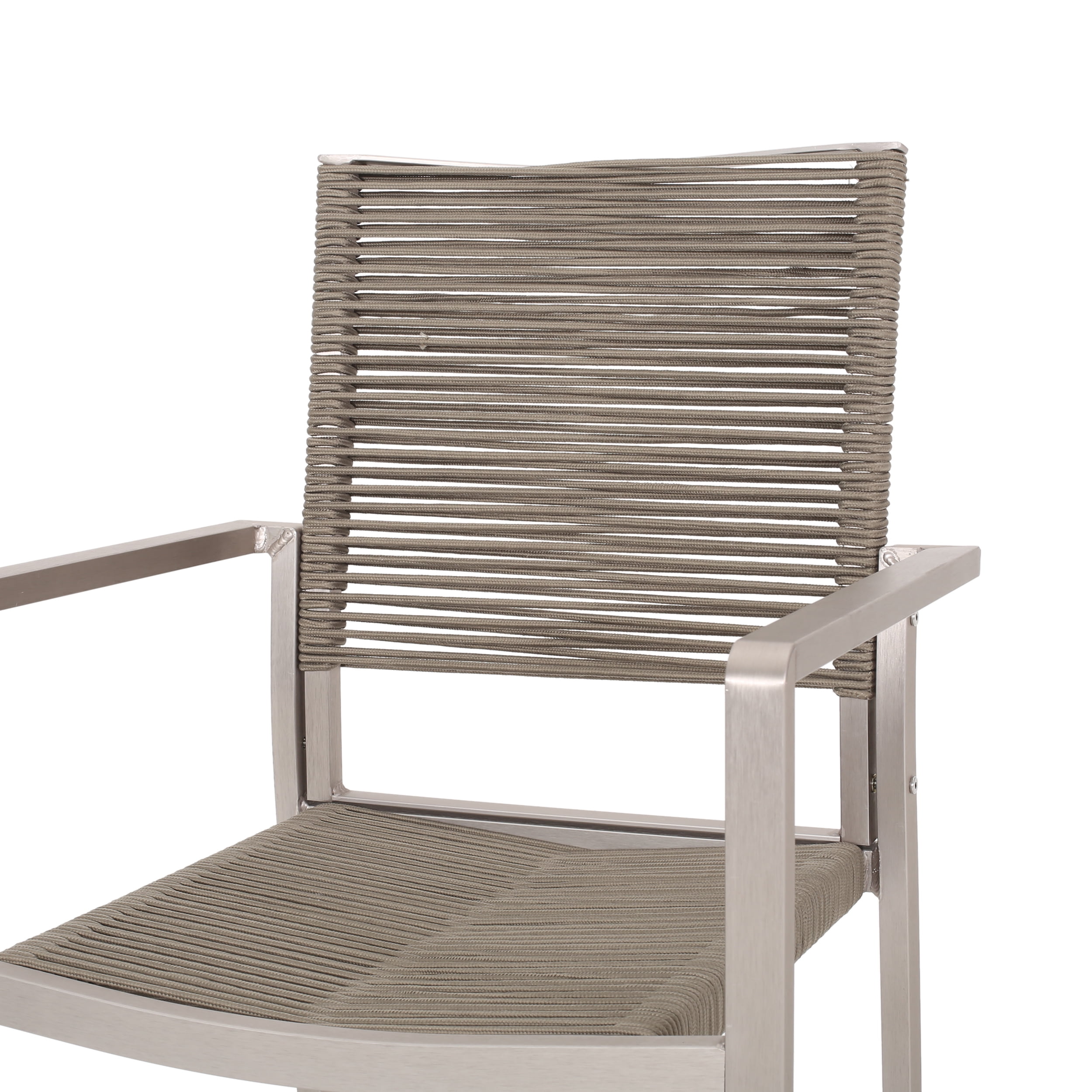 Braxton Outdoor Modern 6 Seater Aluminum Dining Set with Tempered Glass Table Top, Gray, Silver, Taupe