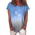 thumbnail image 1 of Hauts pour Femmes Hauts d'Été 2023 Mode Manches Courtes Imprimé Floral Col Rond Décontracté T-Shirt Blouse Bleu Clair TG, 1 of 6