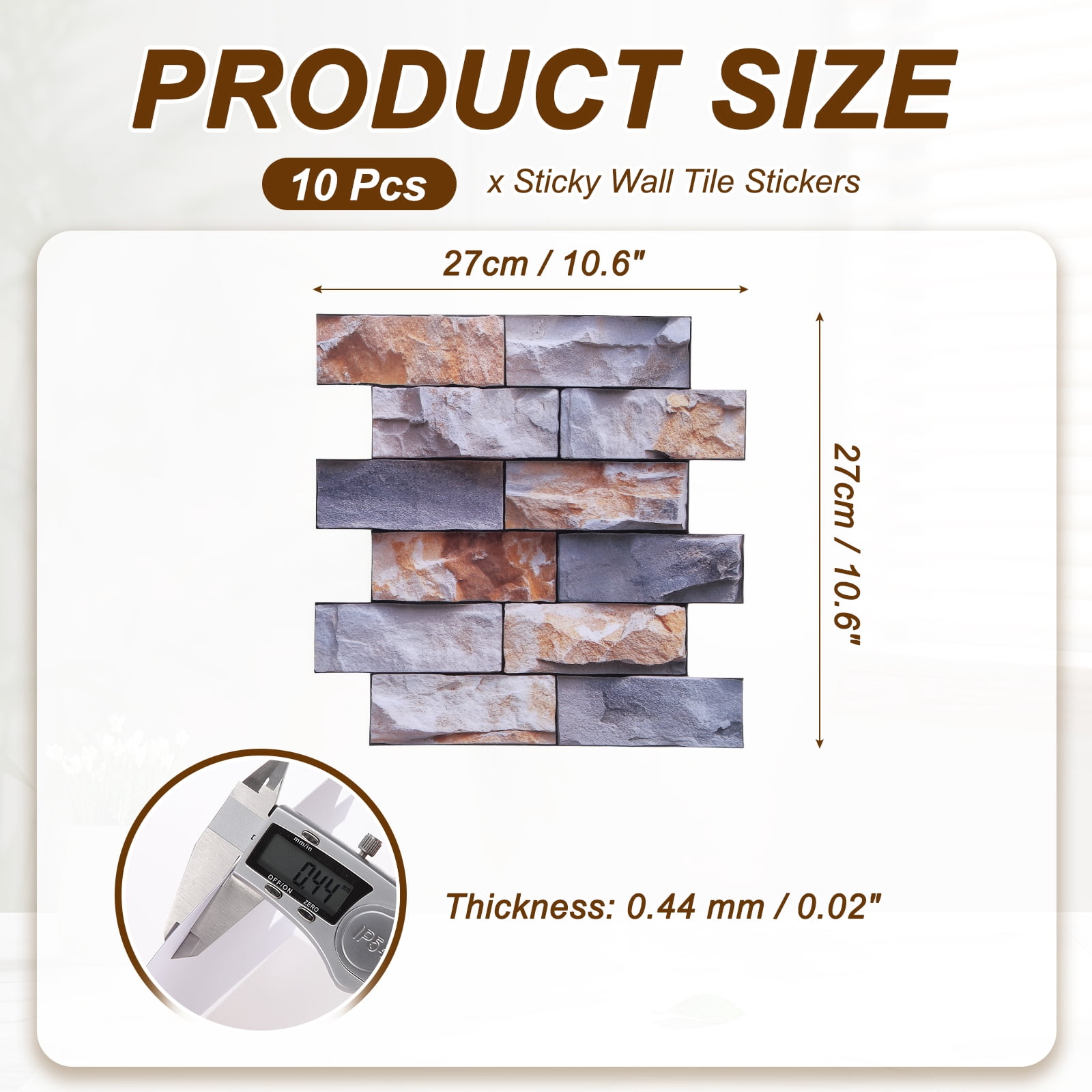 Uxcell 10Pcs Peel and Stick Backsplash Tiles 10.6" x 10.6" 3D Thickened Stone Texture Self-Adhesive Tile Stickers Wallpaper Wall for Kitchen Bathroom Bedroom, Grey Orange
