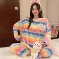 thumbnail image 1 of Pyjama Femme Automne Hiver Coréen kawaii à Rayures Ensemble de Pyjama Flanelle Chaud Tenue de Nuit Femme Mode Pijama Mujer Vêtements de Maison Pyjamas, 1 of 6