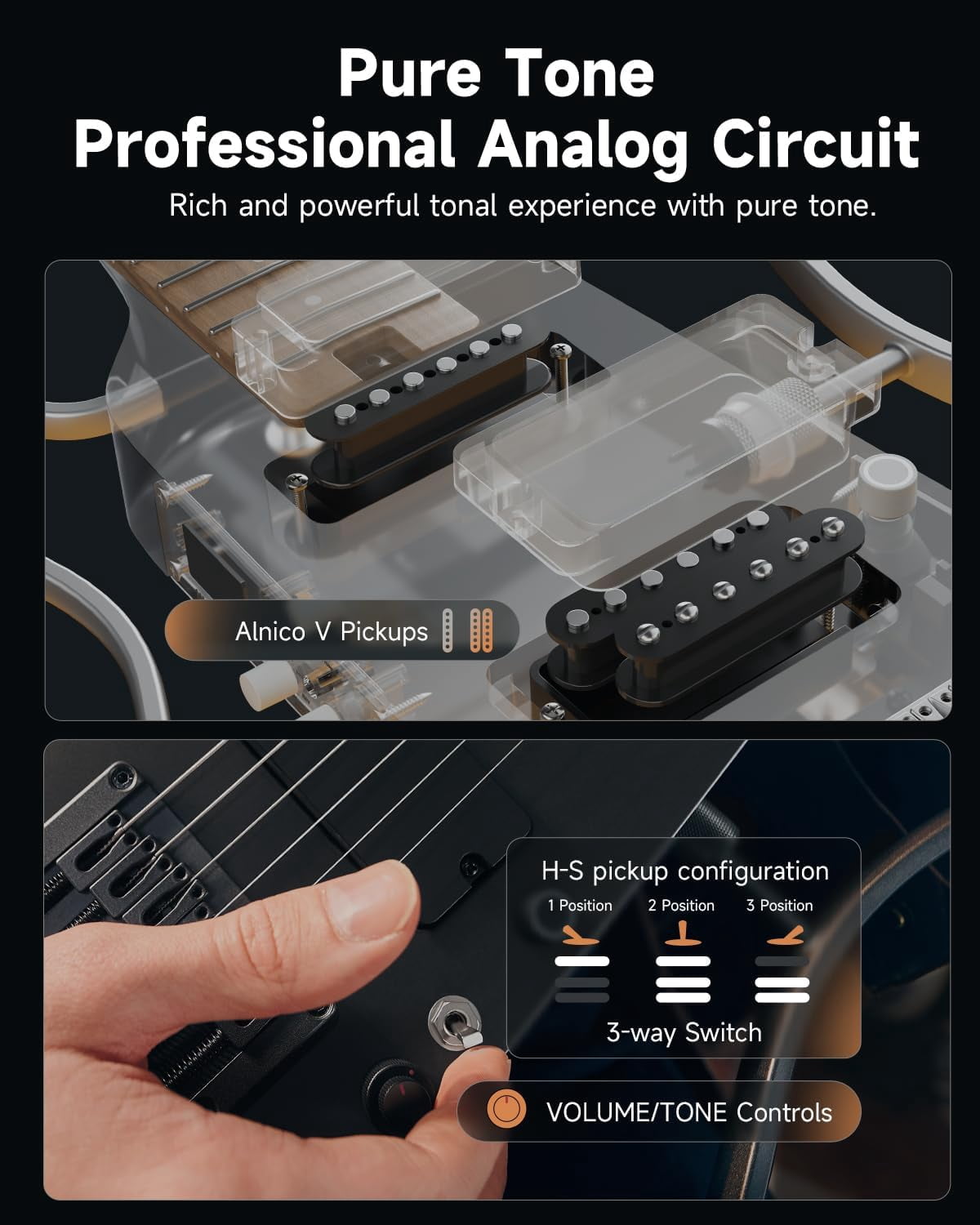 Donner HUSH X PRO Electric Guitar Kit - Smart Travel Guitar with Dozens of Preset Combinations, 7 Tone Sim Options, Black