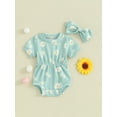 thumbnail image 2 of Bslissey Baby Girls Summer Romper Daisy Print Short Sleeve Jumpsuit Newborn Infant Cute Bodysuit with Bow Headband 3M 6M 9M 12M 18M, 2 of 9