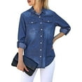 thumbnail image 6 of jsaierl Women's Plus Size Jacket Button-Down Long Sleeve Denim Shirt Blouse Roll Up Sleeve Jean Shirts Jackets with Chest Pockets, 6 of 7