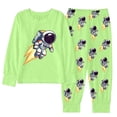 thumbnail image 2 of CUZIBR Boys Outfits Crewneck Sets Winter Cartoon Print Long Sleeve Top Pants Pajamas Loungewear Kids Homewear Comfortable Casual Clothes Sets,b-Light Green,6-7 Years, 2 of 3