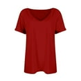 thumbnail image 5 of Women’s Deep V Neck Short Sleeve Loose Fit Casual Top Soft Lightweight Relaxed Fit Tee for Daily Wear Office Travel School Red M, 5 of 5
