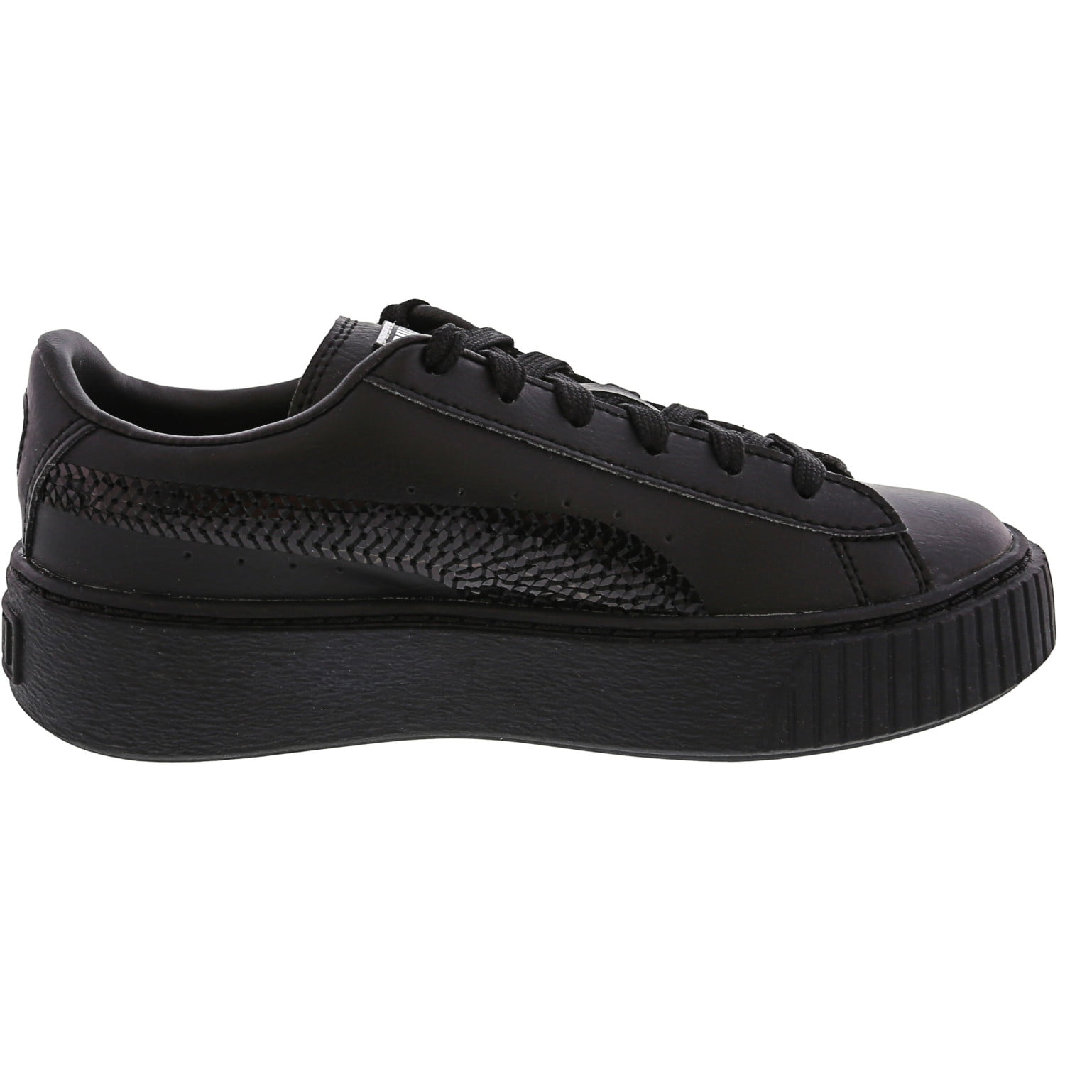 puma leather basket platform sneakers in black