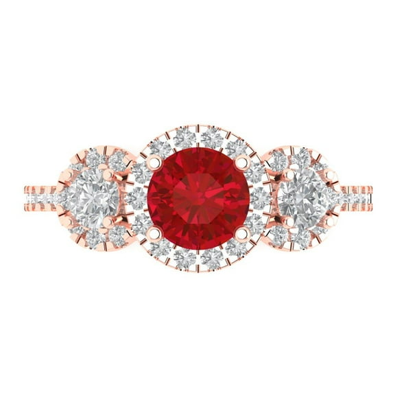 Three-Stone Engagement Ring for Women - 1.46ct Simulated Ruby in 14K Rose Gold Promise Ring