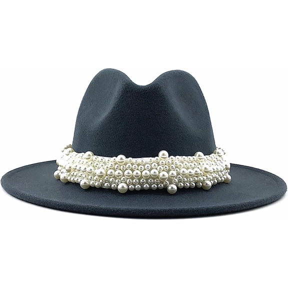 LINLIN Womens Wide Brim Fedora Hat with Pearl Band Lady Panama Hat