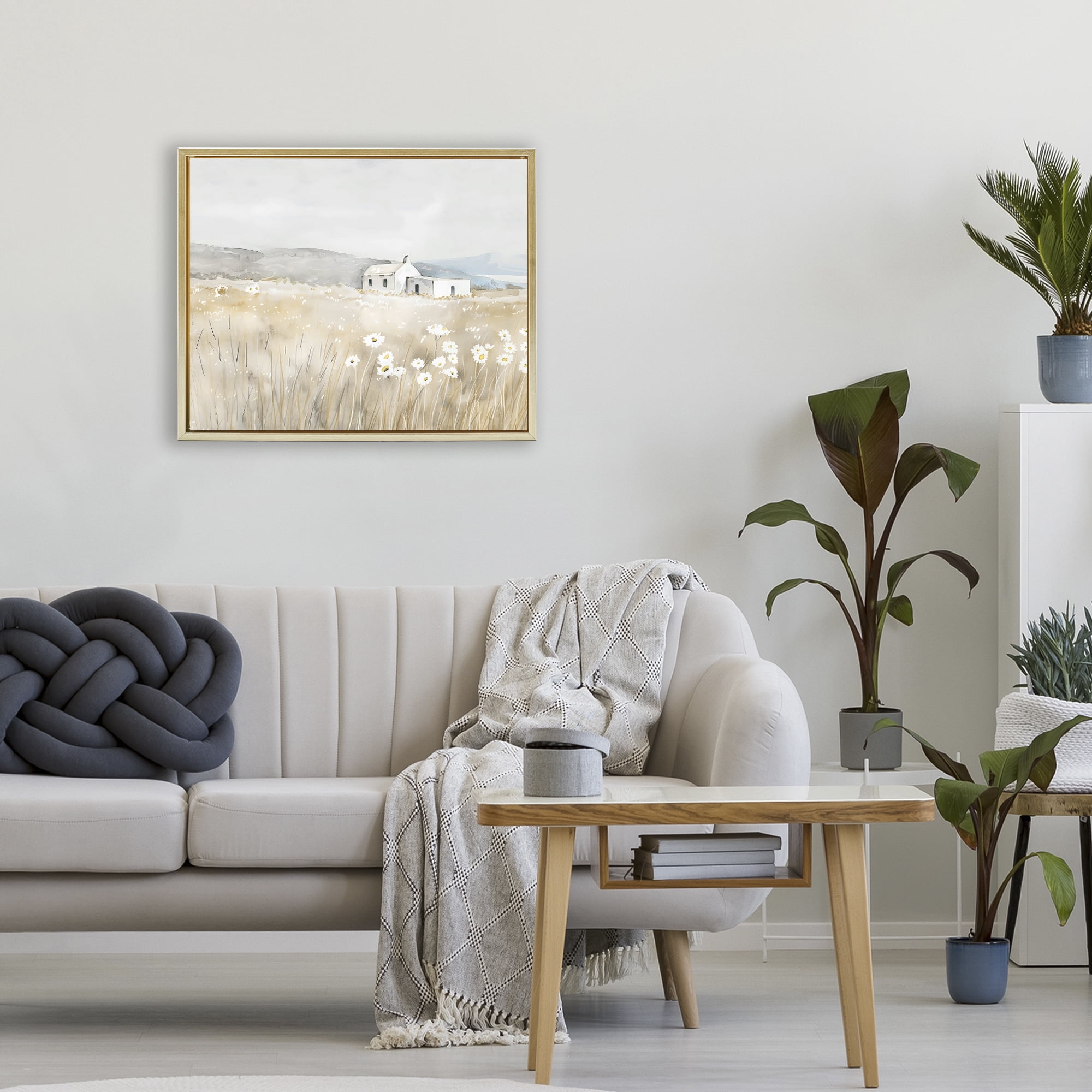 Stupell Industries Rustic Landscape Daisy Meadow Gold Framed Floater Canvas Wall Art, design by Creative Studio