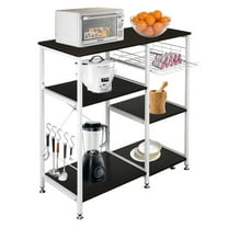 UWR-Nite 4-Tier 35.4in Microwave Bar Cart Kitchen Baker's Rack, Utility Oven Stand Shelf, Free Standing Organizer Shelf w/Basket/Hooks/Storage Shelf for Spices/Utensils Foods