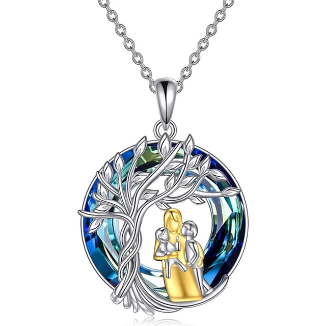 Collar de plata 925 con forma de árbol de la vida para mamá y dos hijos