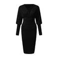 thumbnail image 4 of Robe Aguichant Décontractée pour Femmes, Ajustée, Couleur Unie, Col en V, Manches Longues, Ajourée, 4 of 9