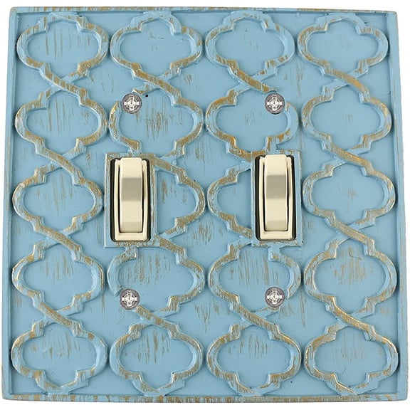 Meriville Moroccan 2 Toggle Wallplate, Double Switch Electrical Cover Plate, Cameo Blue with Gold