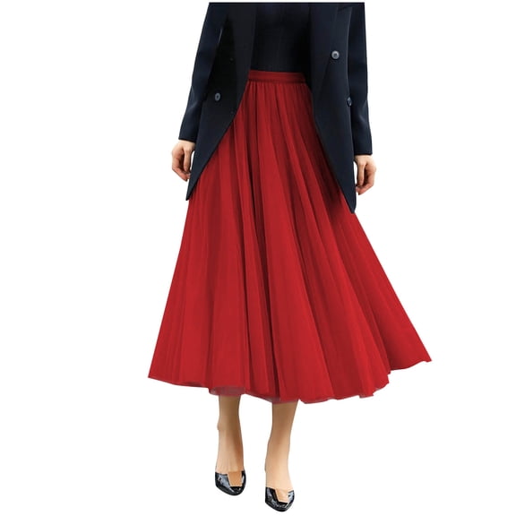 Turilly Summer Skirts for Women Solid Pleated Midi Skirt Chiffon Lightweight Elegant High Waist Party Skirt