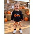 thumbnail image 4 of RUINIXCW Toddler Baby Boy Girl Halloween Outfit Infant Baby Boy Girl Fall Winter Clothes Pumpkin Bat Embroidery Long Sleeve Sweatshirt with Pants Set, 4 of 8
