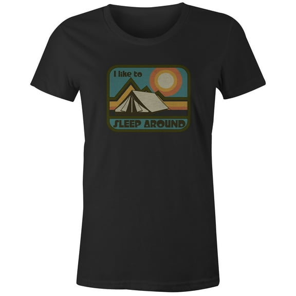 9 Crowns Tees Camping Enthusiast I Like To Sleep Around Funny T-Shirt (Juniors Black, XS)