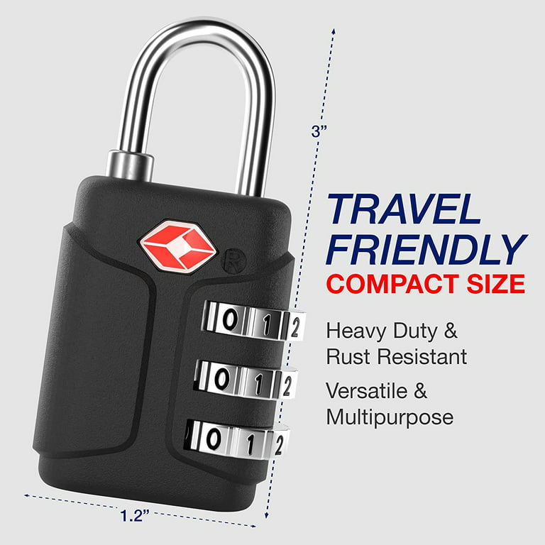 TSA Approved Locks - Luggage Locks with Open Alert Indicator & Key - 3  Digit Small Combination Travel Lock Set - Tiny Security Combo Lock with  Number Code for Suitcase, Backpack, Zipper