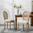 thumbnail image 6 of Farmhouse Upholstered Antique Painting Linen Dining Chairs, Retro Dining Chairs with Solid Wood Frame and Legs, Armless Kitchen Chairs with Round Back, Parson Chairs(Cream,Set of 2), 6 of 10