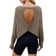 thumbnail image 2 of Nmnitkp Open Back Tops for Women Oversized Short Sleeve Workout T Shirts Backless Y2k Athletic Crop Running Tees Khaki,2XL, 2 of 9