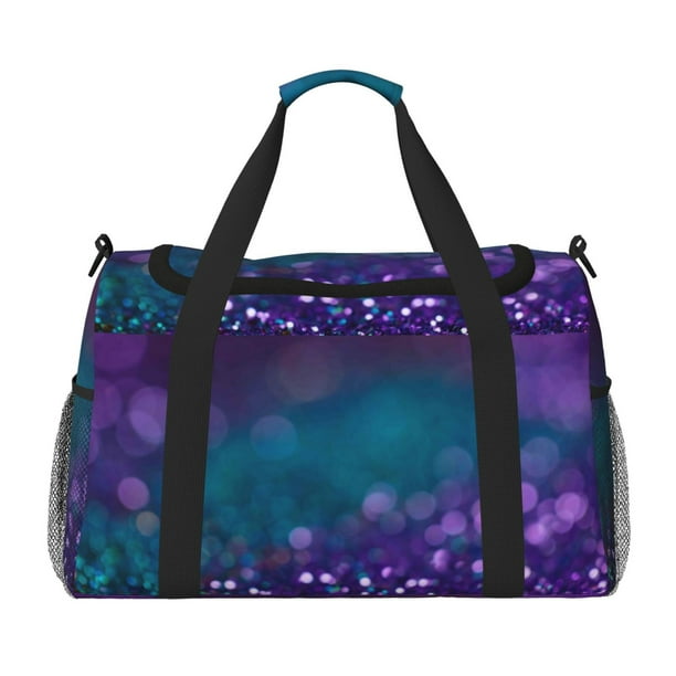 Disketp Purple and Green Glitter Bolsa de Viaje Tipo Duffle, Bolso de Mano para Fin de Semana para Mujer, Bolsa de Gimnasio Ligera para Hombre, Esencial para Viajes
