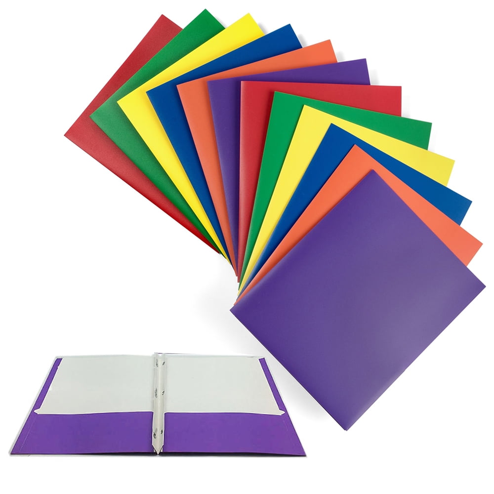 2 Pocket Folders 11 x 8-1/2-Inches Colored Folders with Pockets and Prong Fasteners for 3-Ring Binders Assorted 4 Pack 