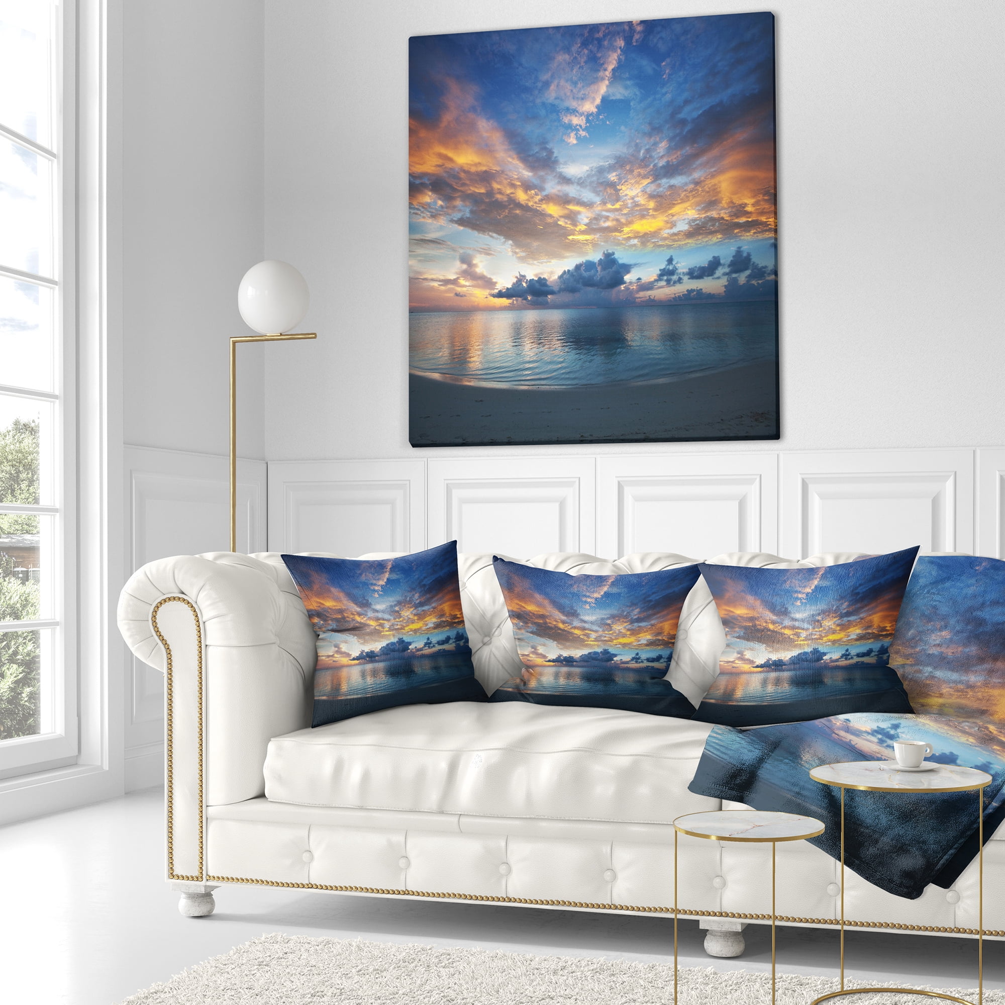 Designart Exotic Colorful Maldives Seashore - Seascape Throw Pillow - 16x16
