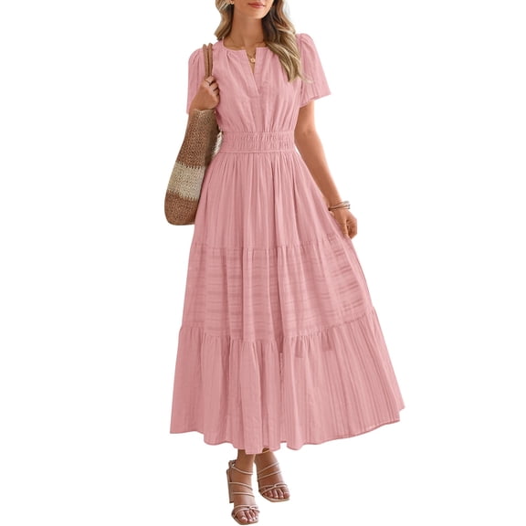 Vestido casual BTFBM para mujer, verano 2025, cuello en V y cintura elástica