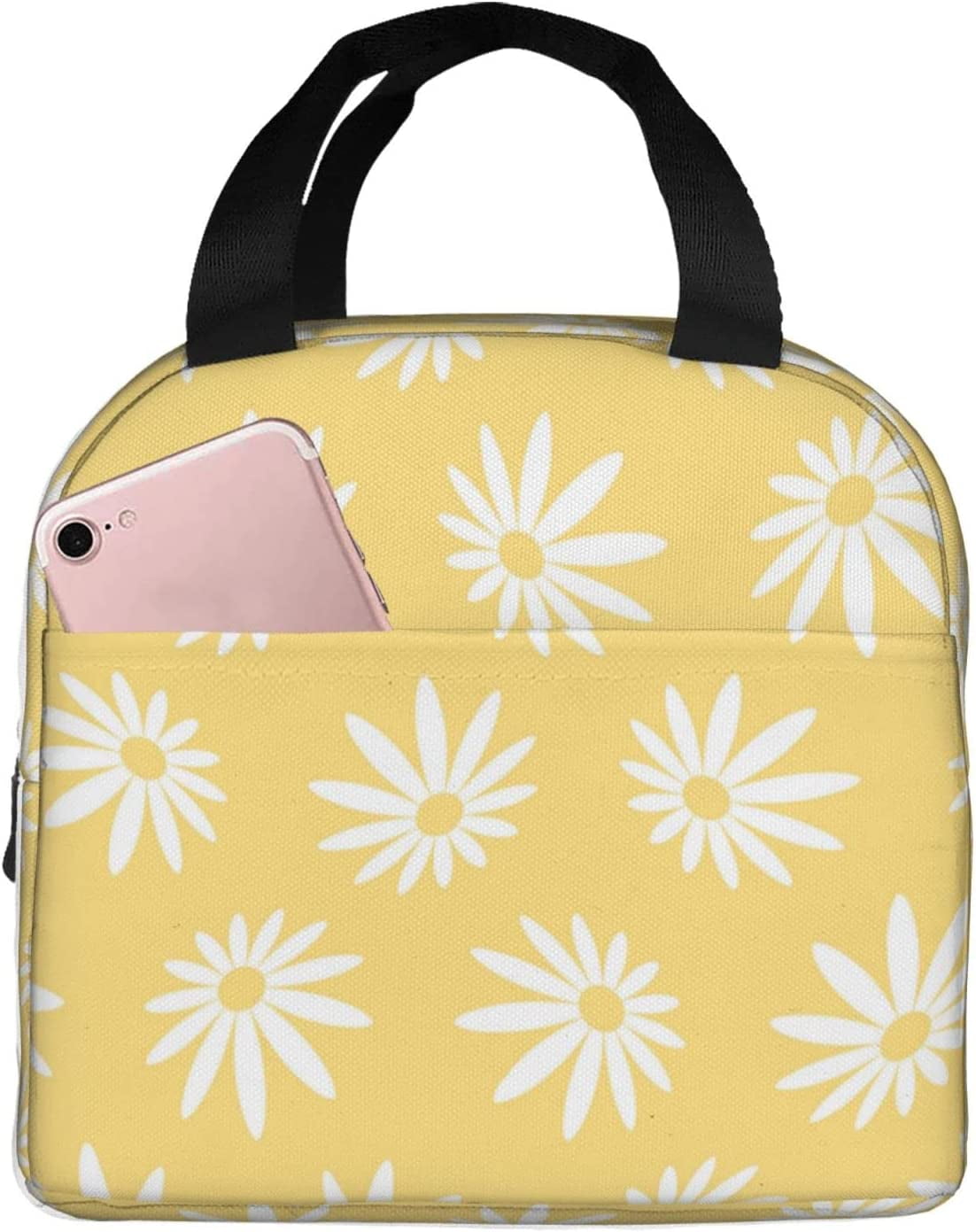 Lunch Bag White Daisy Flower Yellow Insulated Lunch Box Teen School