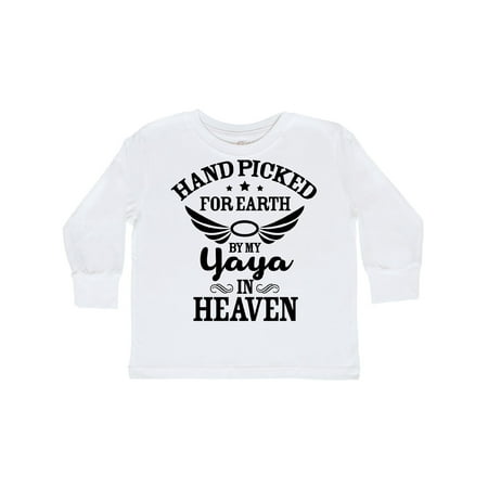 

Inktastic Handpicked for Earth By My Yaya in Heaven with Angel Wings Gift Toddler Boy or Toddler Girl Long Sleeve T-Shirt