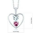 thumbnail image 2 of 925 Sterling Silver Sky Blue Aquamarine Pink Tourmaline and White Moissanite Pendant Necklace for Women (0.65 Cttw, Gemstone March Birthstone, Heart 5MM and 4MM, with 18 inch Silver Chain), 2 of 3