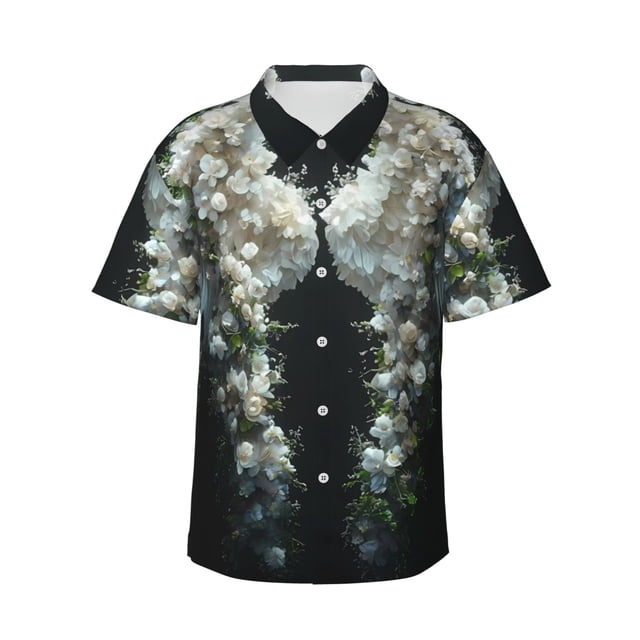Balery Floral Angelic White Wings Camisas hawaianas de manga corta para hombre, camisas playeras de corte holgado, camisas de vacaciones con botones,X-Large