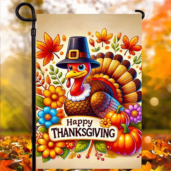 1 piece, double-sided autumn Garden Flag - 2D flat Turkey design, autumn outdoor decoration, perfect for courtyard, lawn and outdoor decoration, garden decoration, party decoration items, 12x18 inche