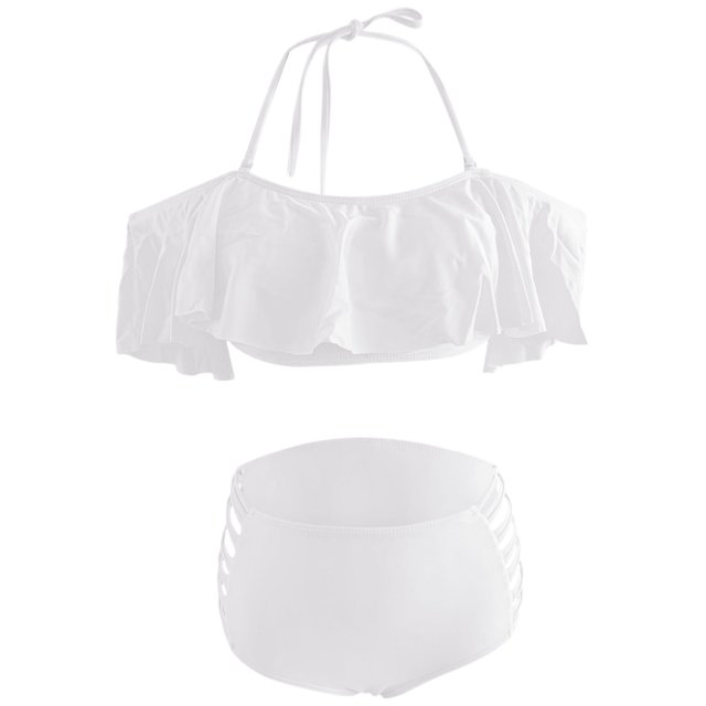 Pxiakgy bikini sets for women Large Size Split Swimsuit Bikini Split Swimsuit Off Shoulder Split Beach Bikini With Ruffled Edge swim suits for women White + XL